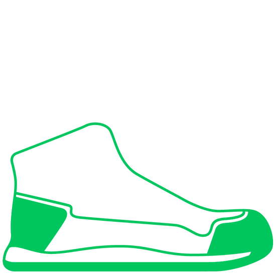 Graphic showing Bahé boots have a reinforced heel and toe for protection and durability.