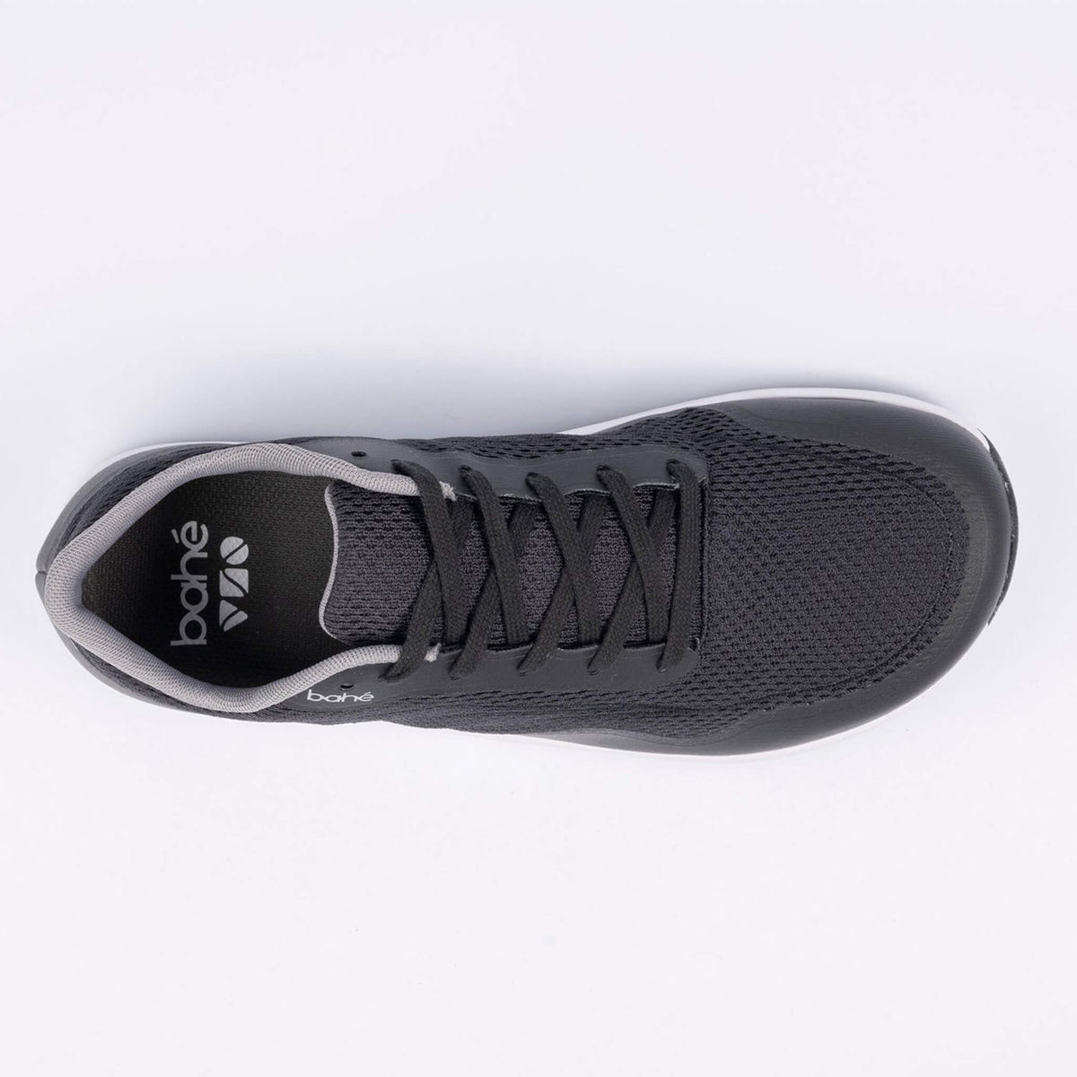 Gray athletic shoe with brand logo on a white background