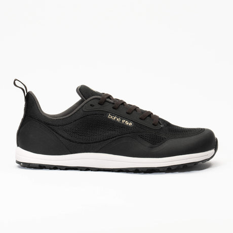 Black sneaker with white sole on a white background