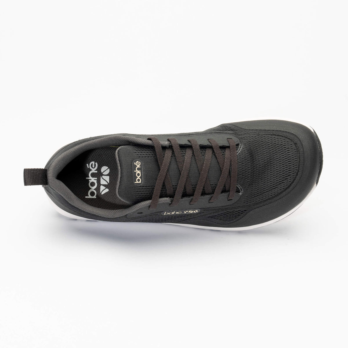 Black sneaker with brand logo on a white background