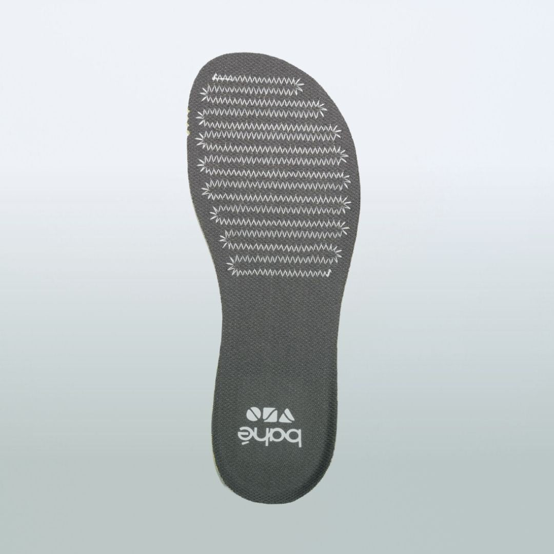 Gray shoe insole with textured surface on a light gray background