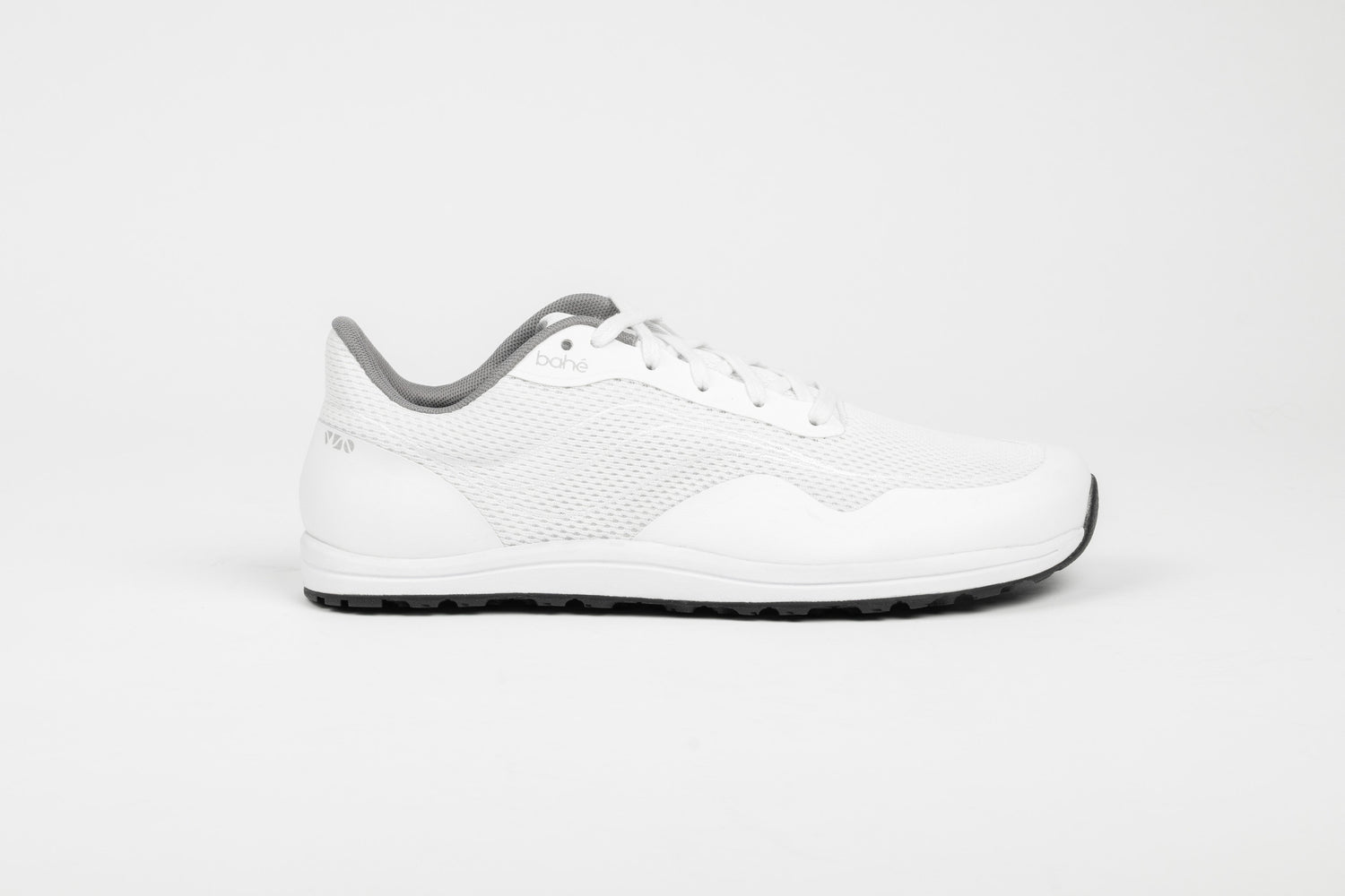 Profile view of Bahé Revive barefoot style grounding shoe in Frost (white)