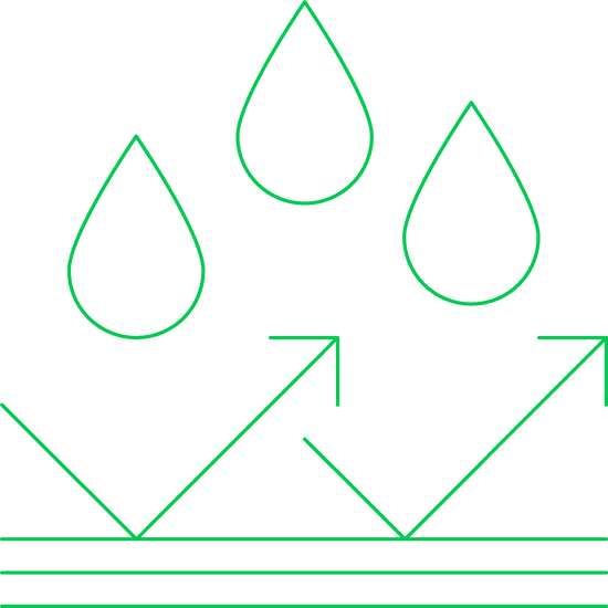 Graphic indicating Bahé rounding shoes have shoes water resistant materials