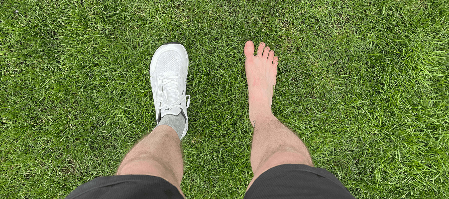 Three side-by-side images of a person running on grass