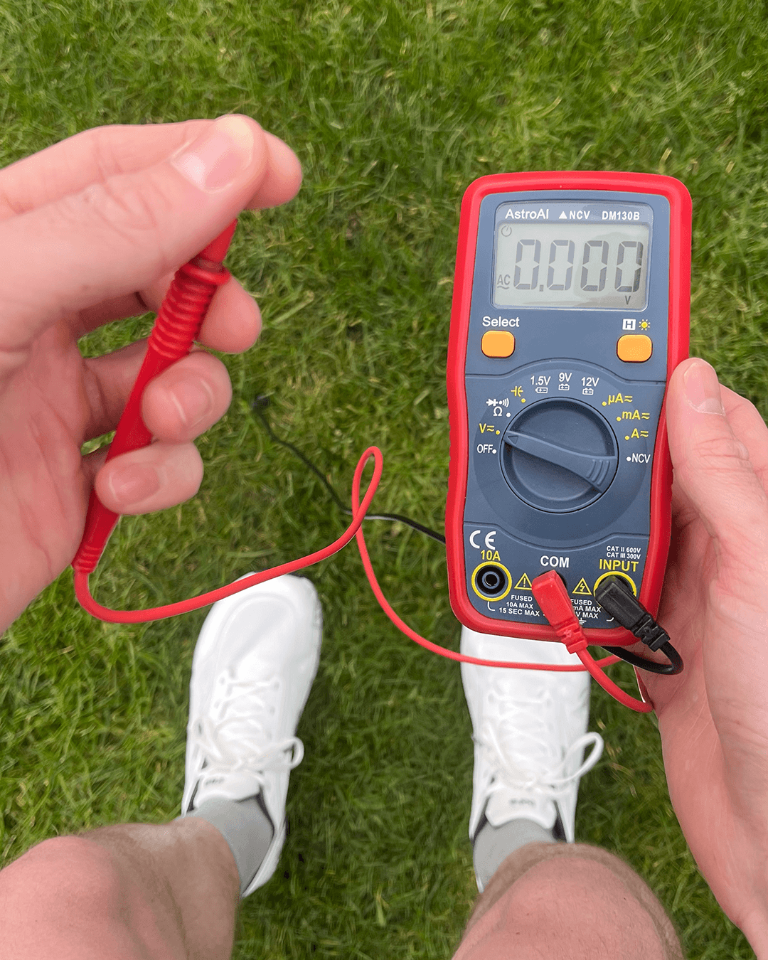 Multimeter testing grounding shoes. 