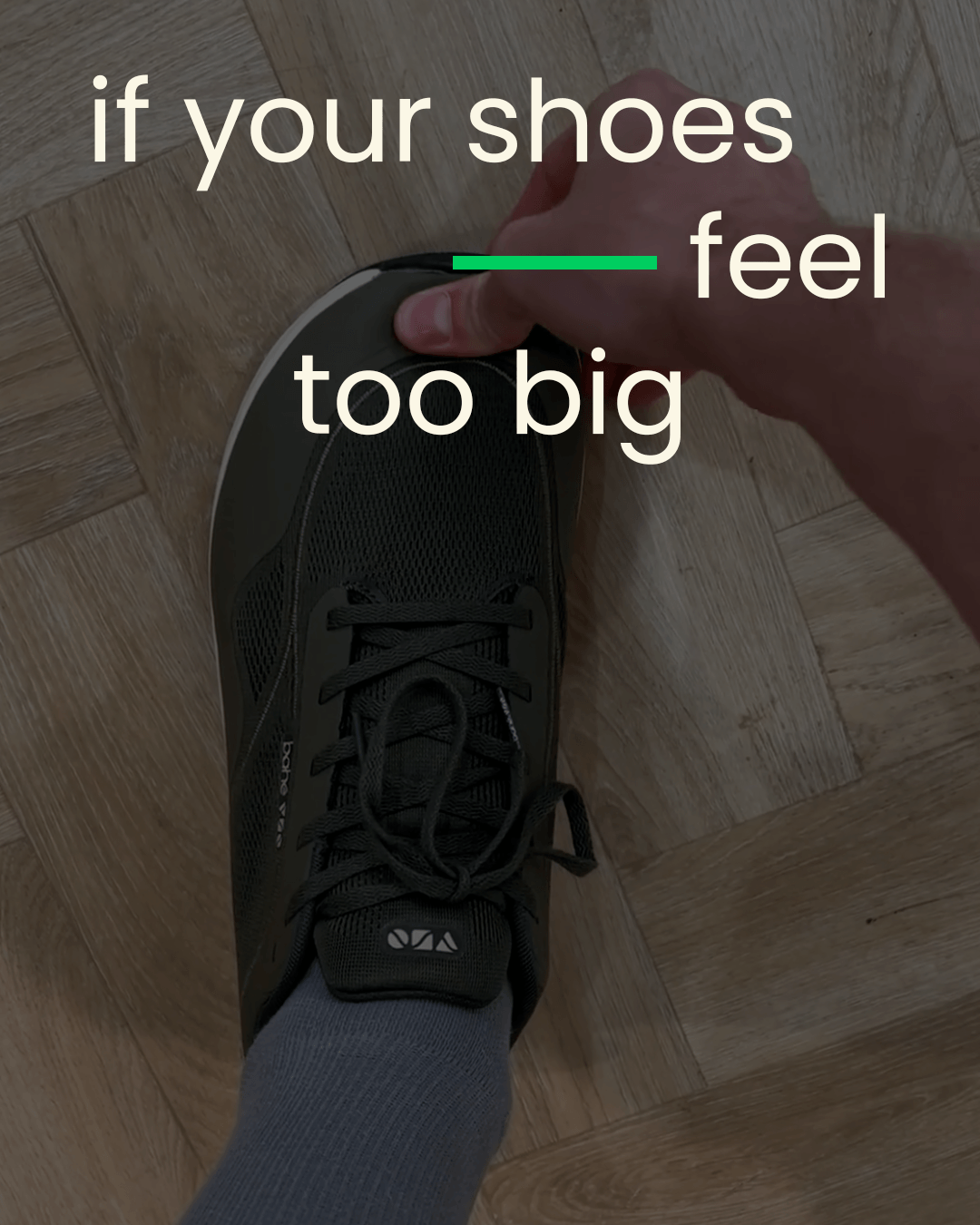 Somebody checking fit on a Bahé barefoot grounding shoe