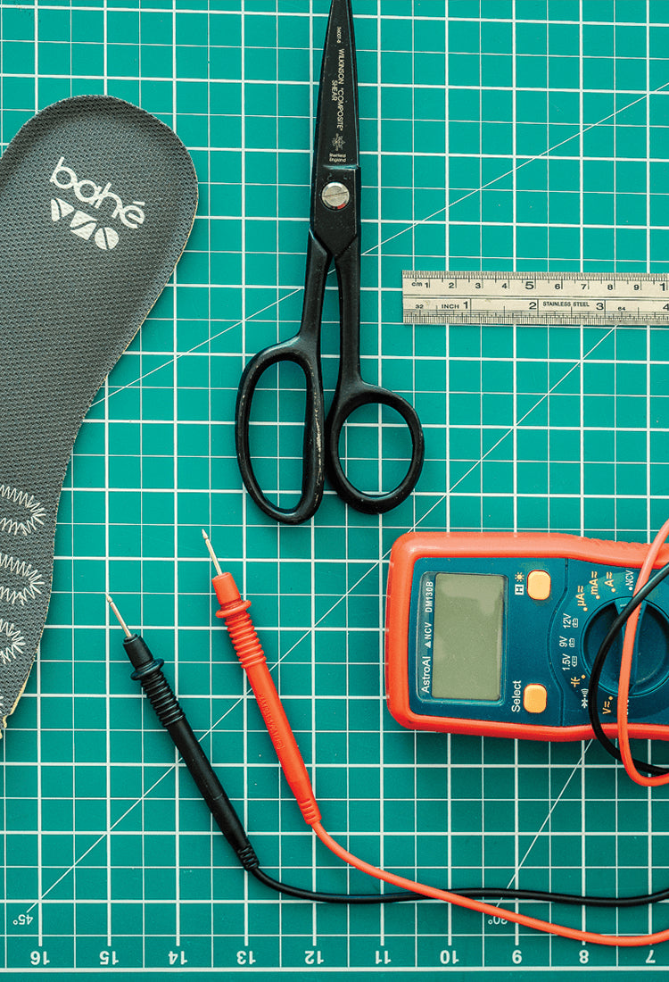 Components and a multimeter for testing grounding shoes