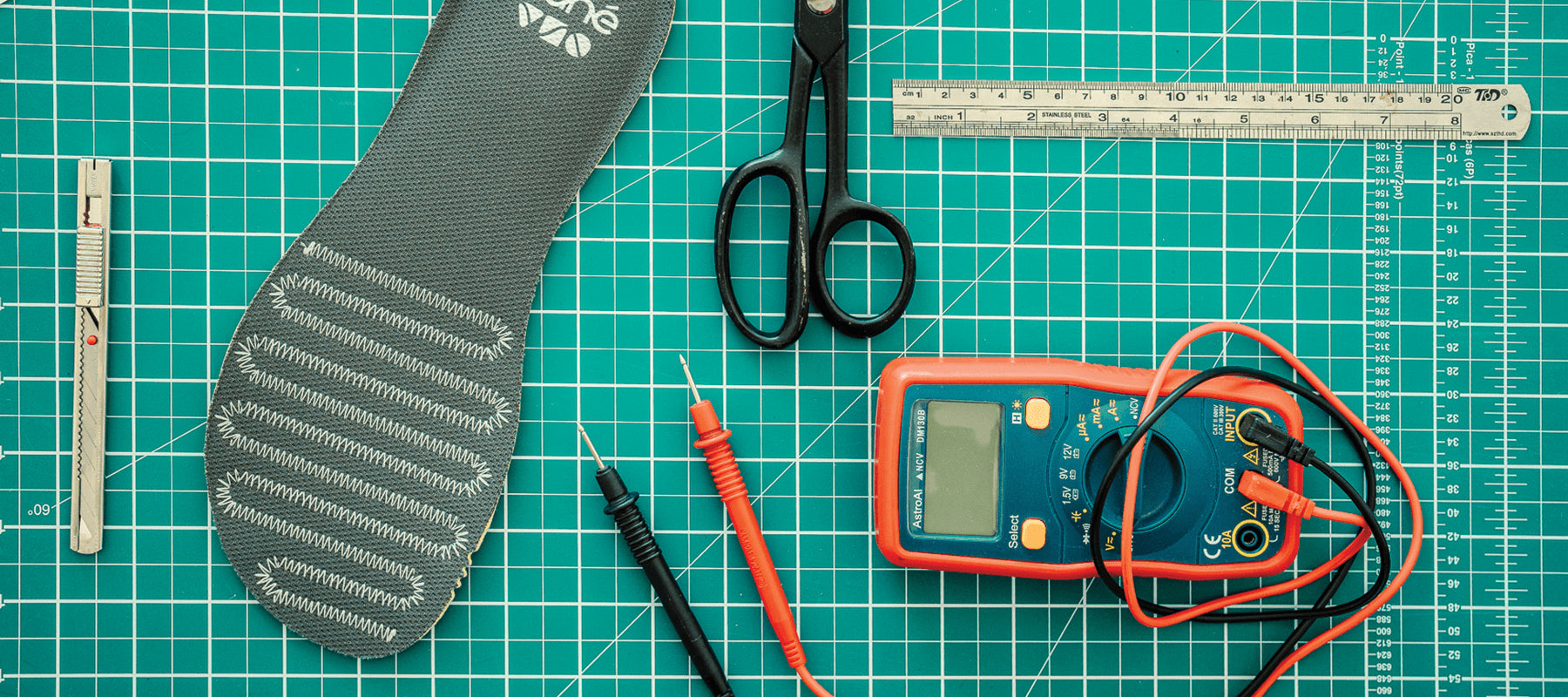 Components and a multimeter for testing grounding shoes